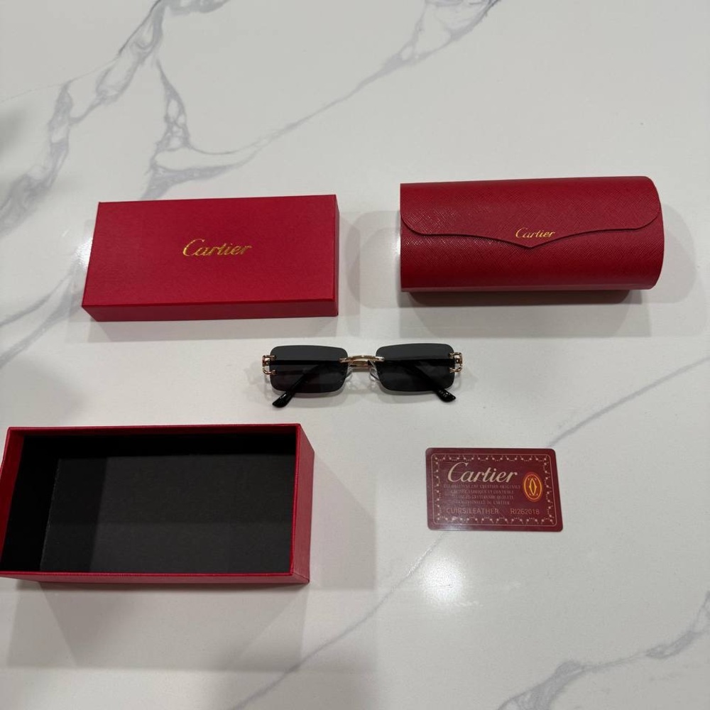 Cartier Black and Gold Sunglasses with Red Case